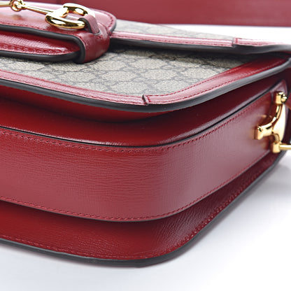 Gucci GG Supreme Monogram Azalea Calfskin Horsebit 1955 Shoulder Bag Beige Ebony New Cherry Red 9 of 10