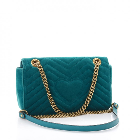 Velvet Matelasse Small GG Marmont Shoulder Bag Pavone Cyan