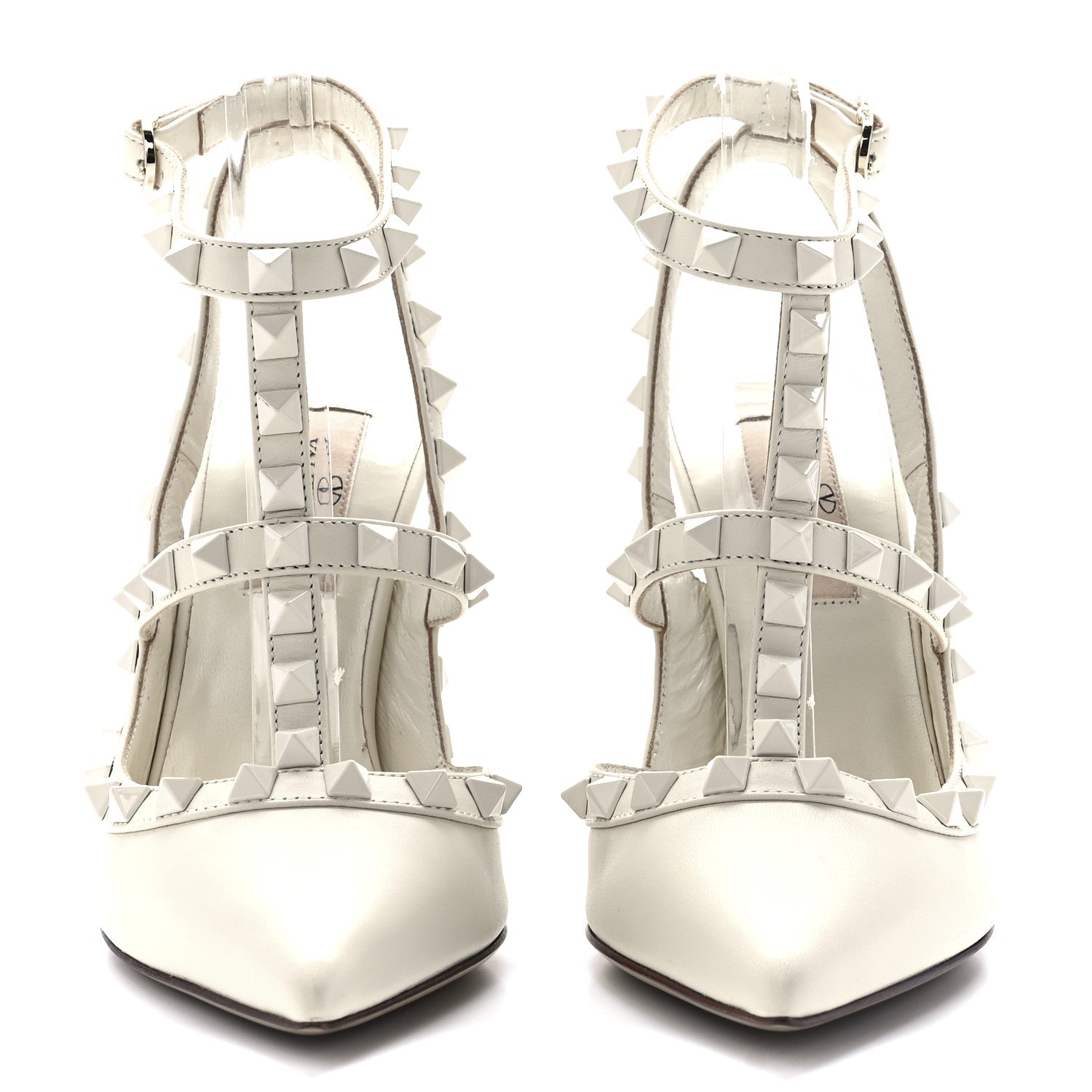 Valentino Garavani Calfskin Lacquered Monochrome Rockstud Ankle Strap 100mm Pumps 35 Ivory 2 of 9