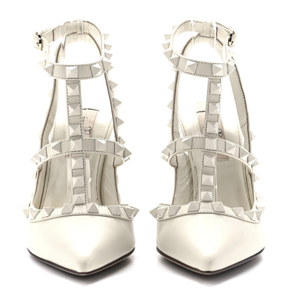 Valentino Garavani Calfskin Lacquered Monochrome Rockstud Ankle Strap 100mm Pumps 35 Ivory 2 of 9
