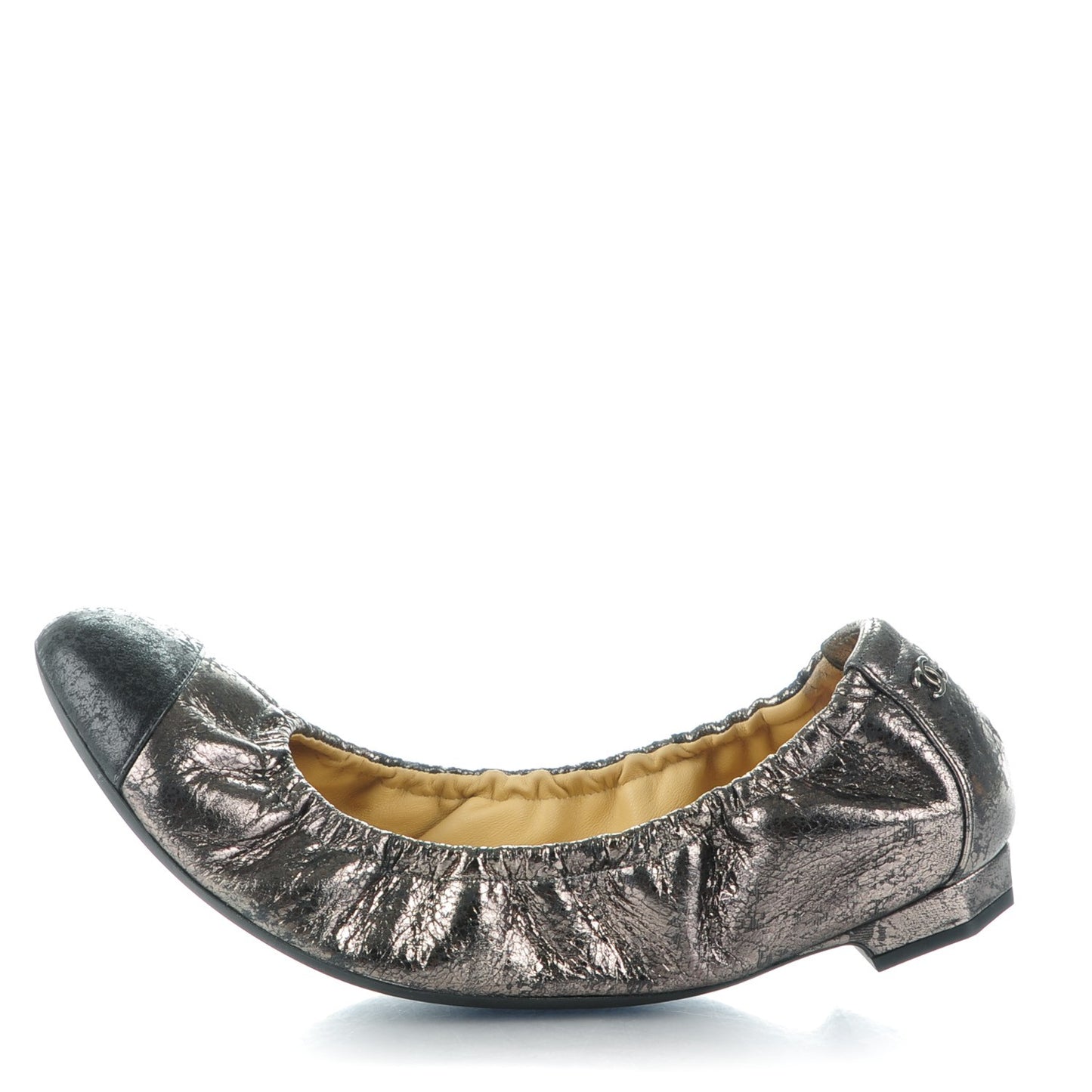 Metallic Crackled Calfskin Cap Toe Ballerina Flats 42 Dark Brown Black