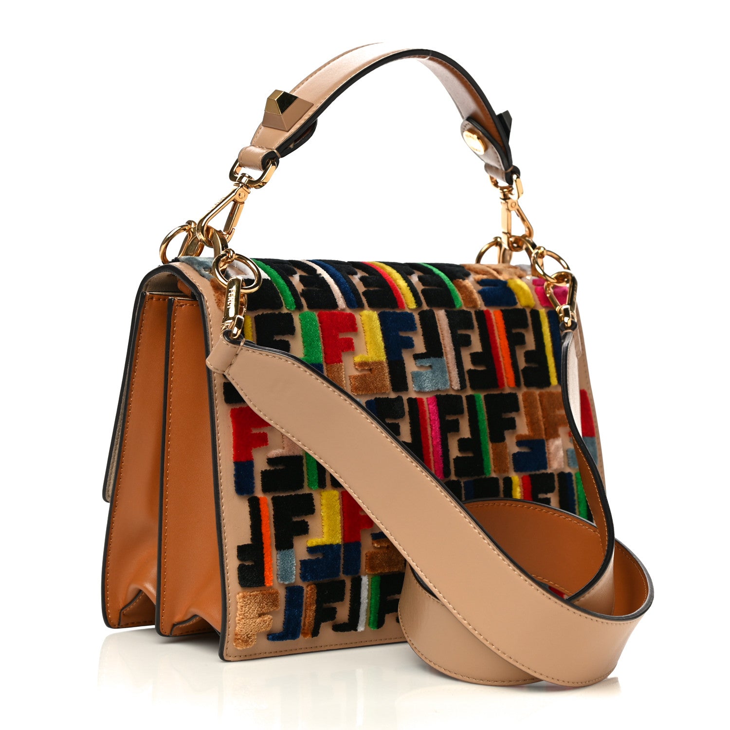 Fendi Vitello Liberty Velvet FF Multicolor Kan I Shoulder Bag Multicolor Cuoio 3 of 11