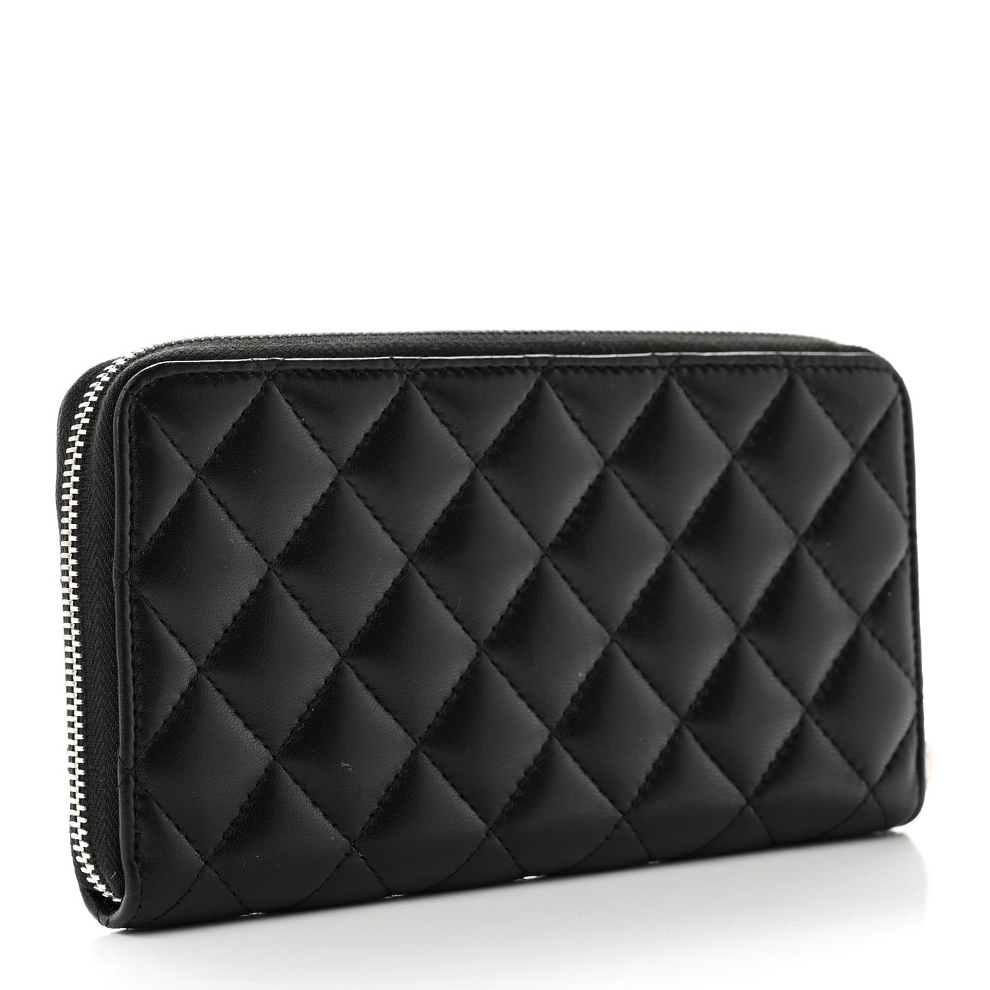 Lambskin Quilted Large Gusset Zip Around Wallet Black