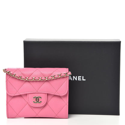 Chanel Caviar Quilted Flap Card Holder On Chain Pink 10 of 10