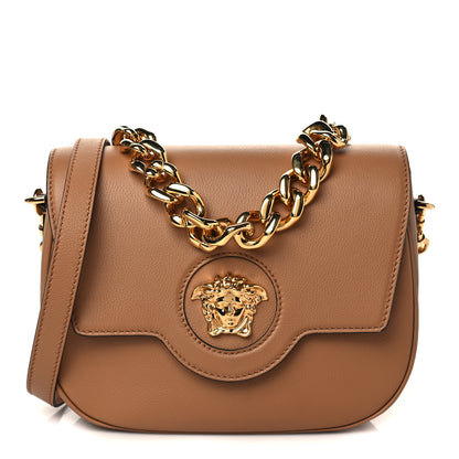 Versace Grained Calfskin La Medusa Chain Clutch Bag Brown 1 of 5