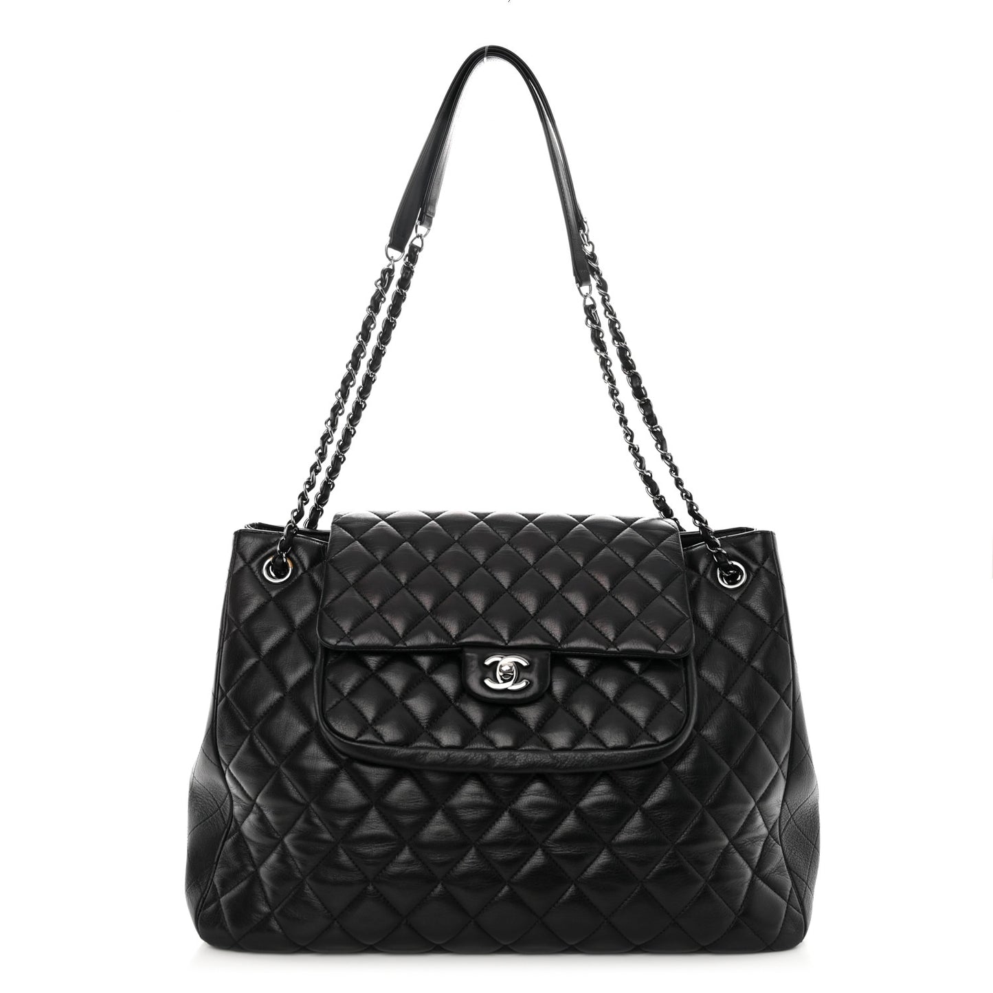 Calfskin Quilted Flap Tote Black