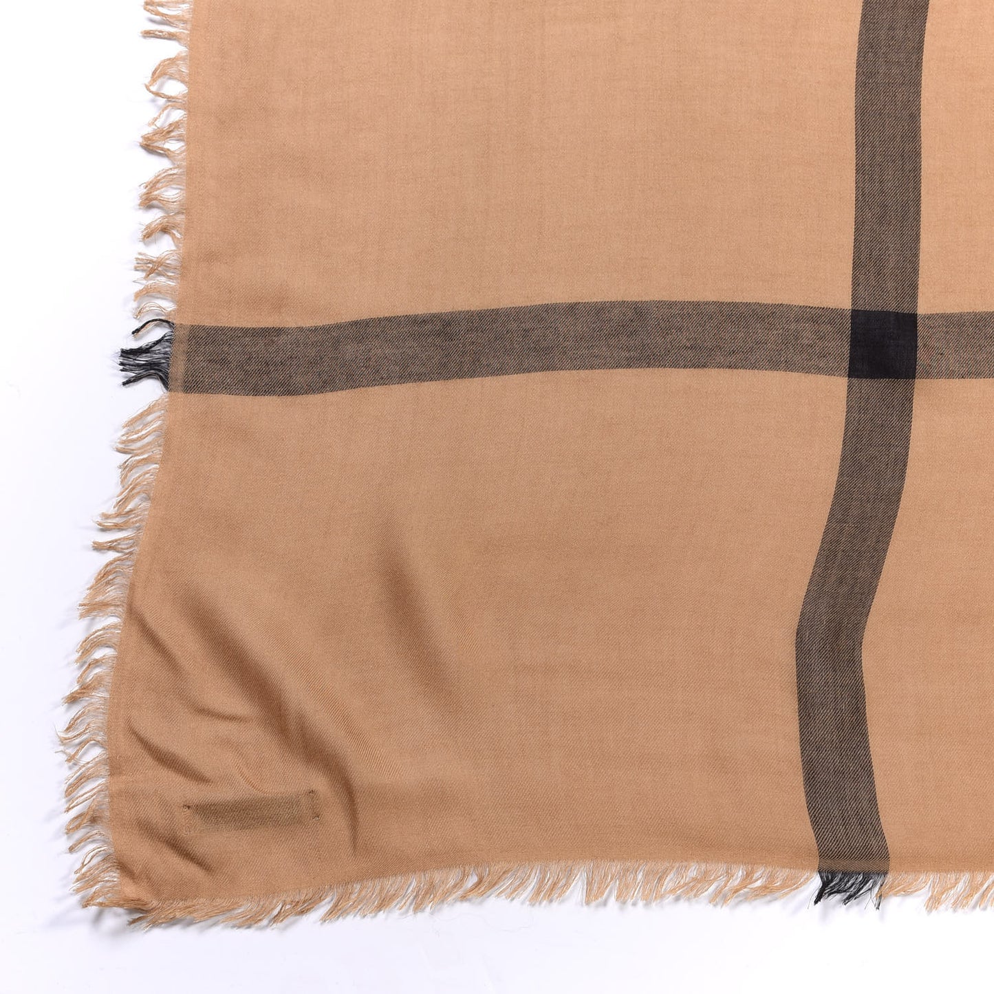 Modal Wool Overdyed Chambray Check Square Scarf Camel