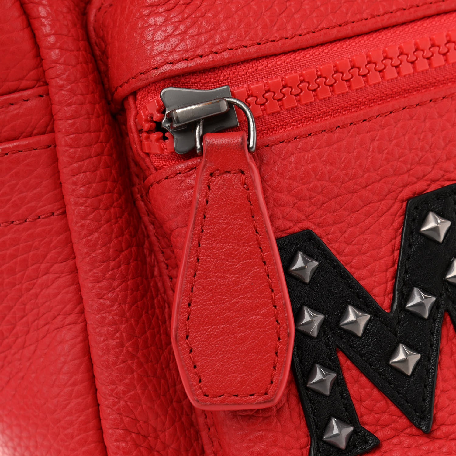 MCM Calfskin Studded Small Logo Backpack Red 10 of 14