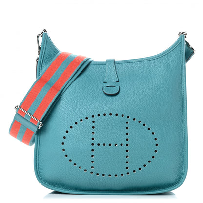 Hermes Taurillon Clemence Amazone Evelyne III PM Bleu Saint Cyr Orange Poppy 1 of 11