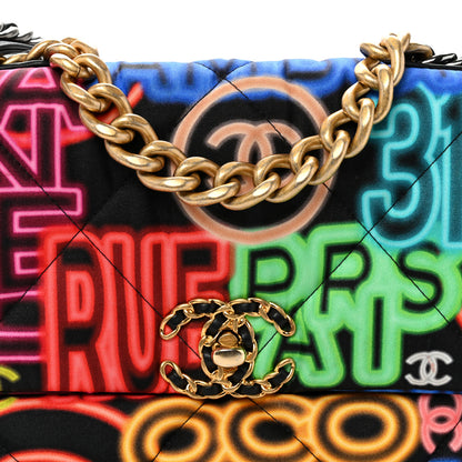 Chanel Fabric Quilted Neon Graffiti Medium Chanel 19 Flap Black Multicolor 8 of 10