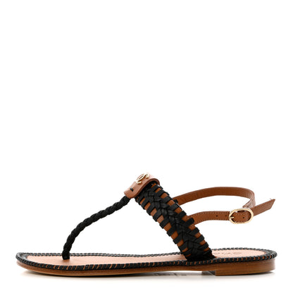 Chanel Lambskin Calfskin Braided Thong Sandals 36 Black Brown 1 of 9
