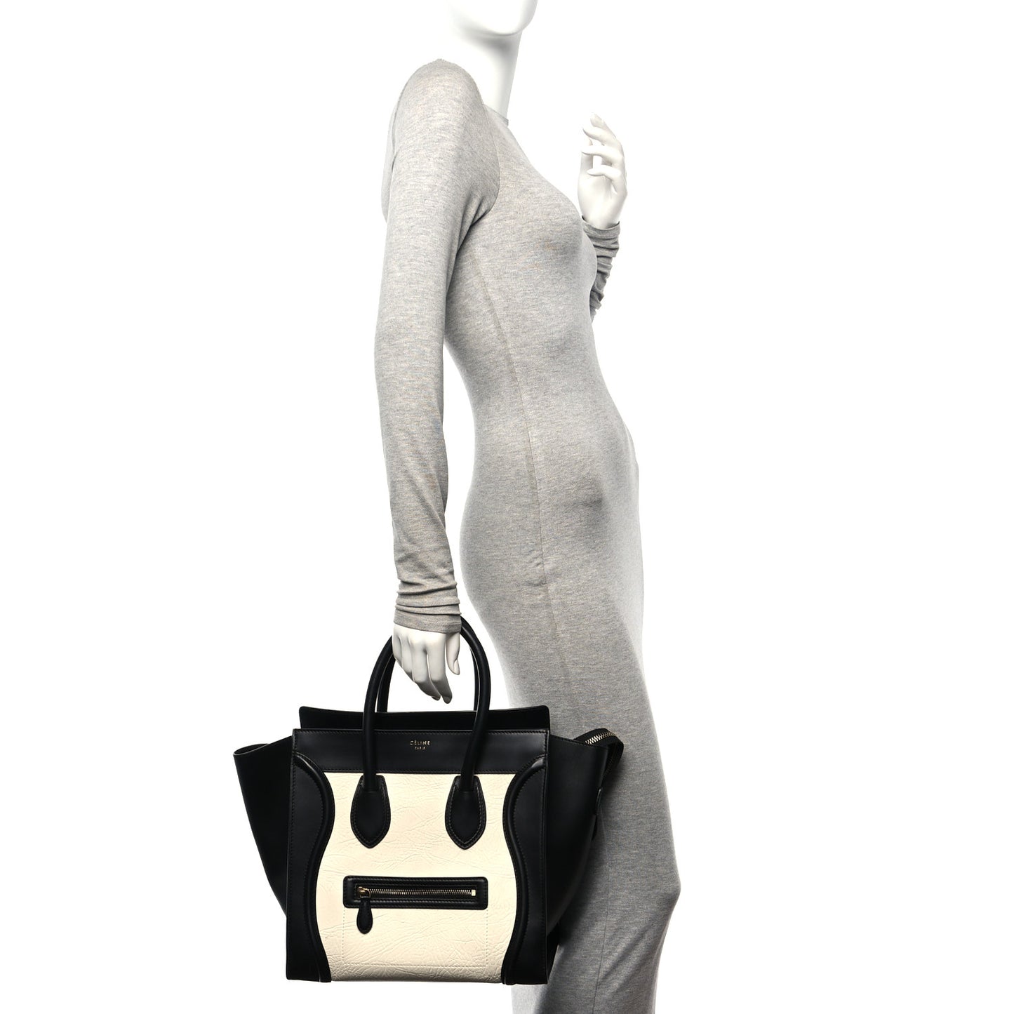 Elephant Calfskin Mini Bi-Color Luggage Black White