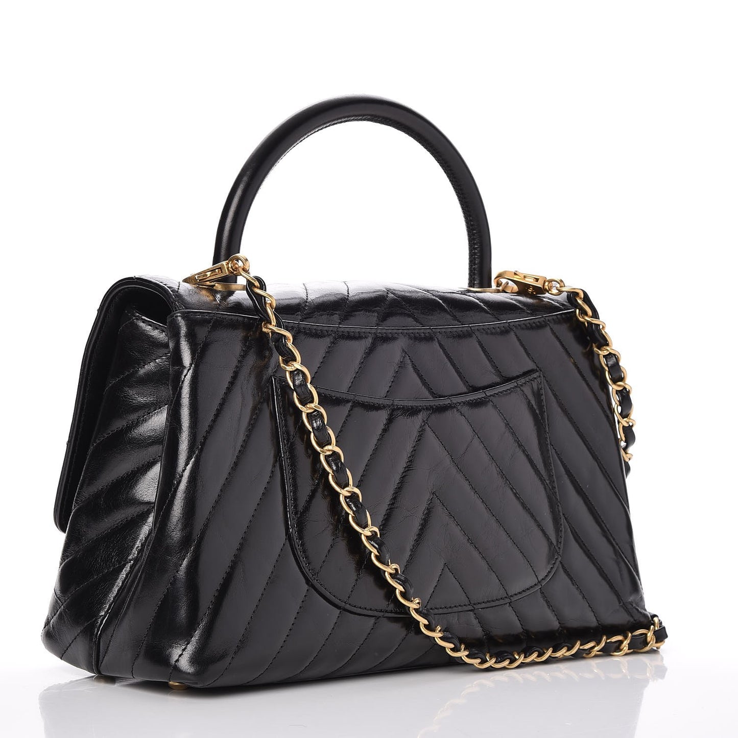 Calfskin Chevron Quilted Small Coco Handle Flap Black