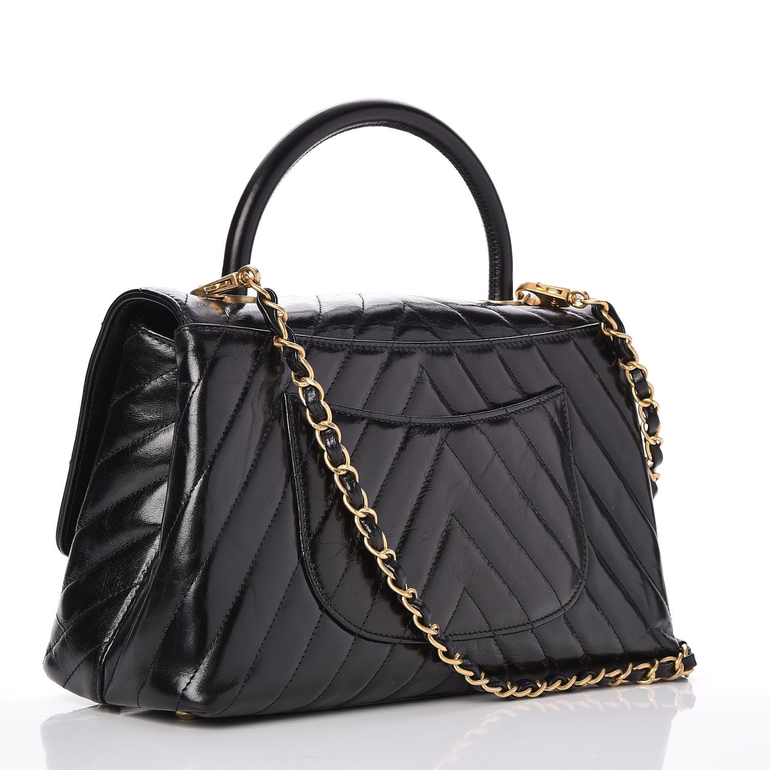 Chanel Calfskin Chevron Quilted Small Coco Handle Flap Black 3 of 8
