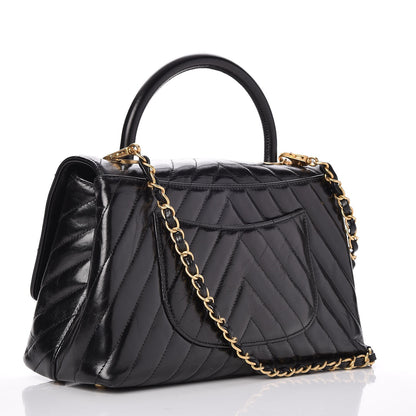 Chanel Calfskin Chevron Quilted Small Coco Handle Flap Black 3 of 8