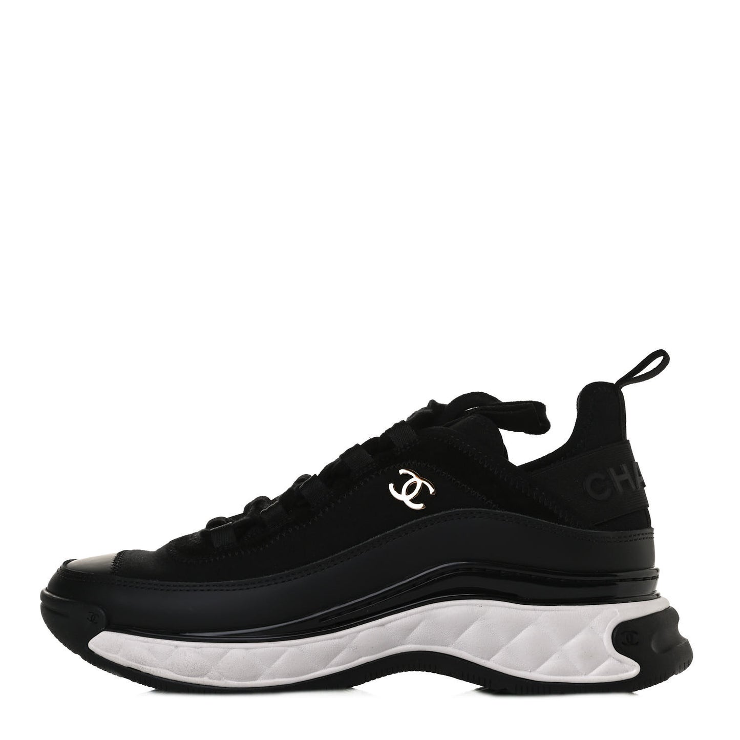 Velvet Calfskin Mixed Fibers CC Sneakers 37 Black