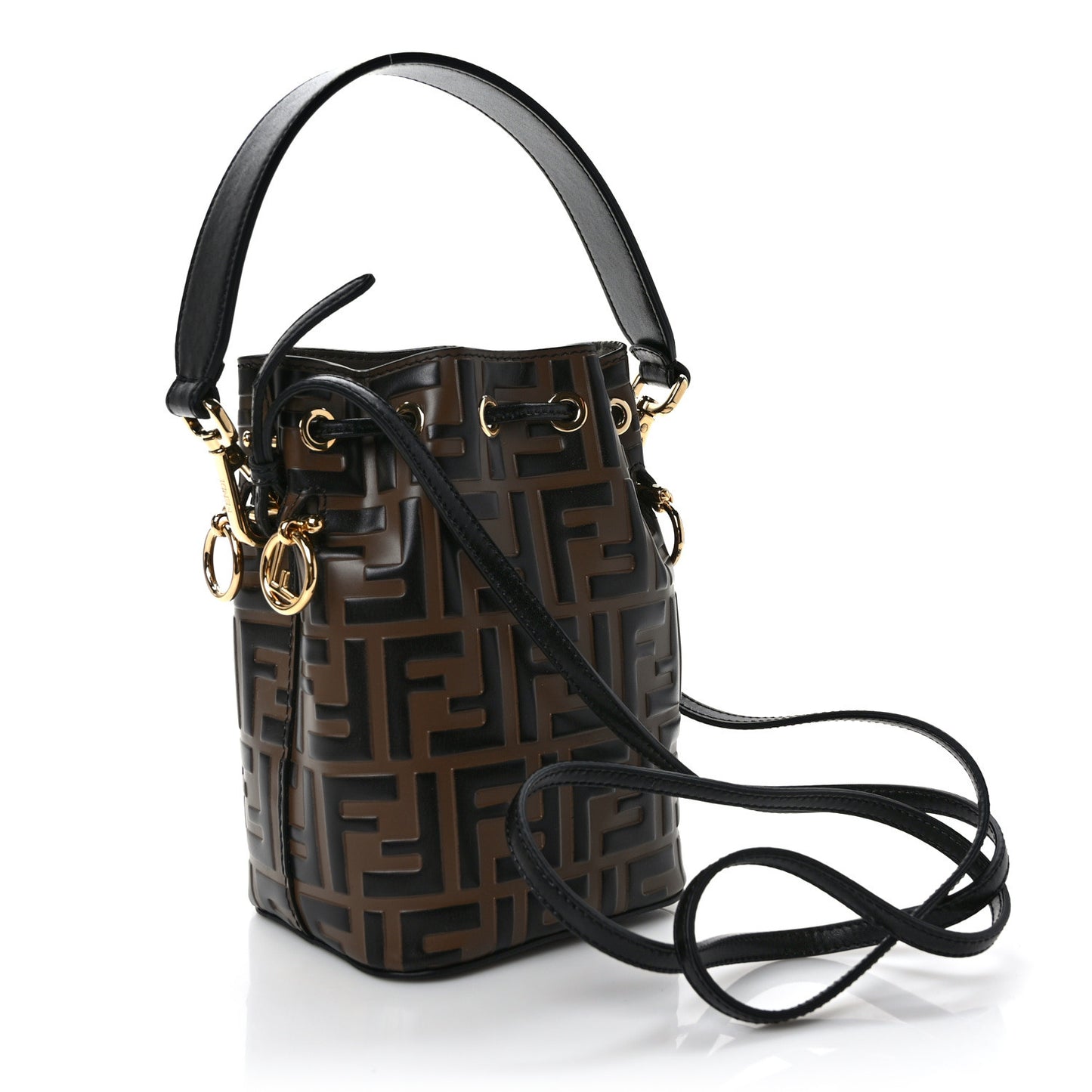Vitello Liberty F is Fendi Bi-Color FF 1974 Embossed Mini Mon Tresor Bucket Bag Maya Black