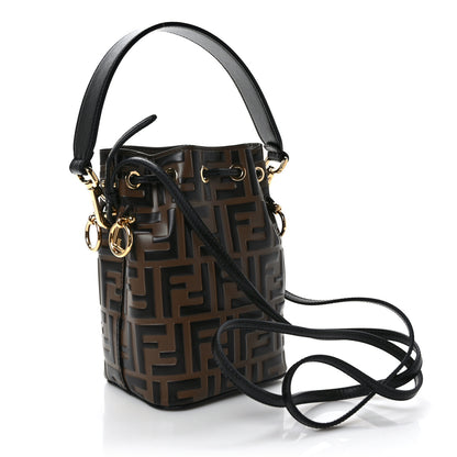 Fendi Vitello Liberty F is Fendi Bi-Color FF 1974 Embossed Mini Mon Tresor Bucket Bag Maya Black 3 of 10