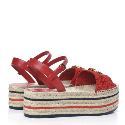 Gucci Cotton Malaga Kid Crochet Pearly GG Lilibeth Espadrille Platform Sandals 37.5 Hibiscus Red 4 of 8