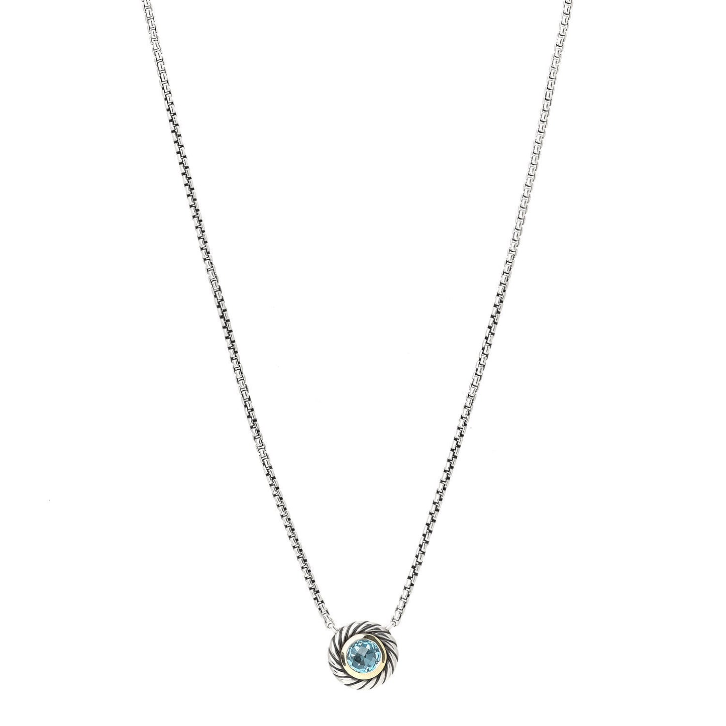 Sterling Silver 14K Yellow Gold Blue Topaz 12mm Cookie Pendant Necklace