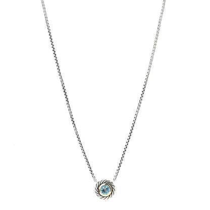 David Yurman Sterling Silver 14K Yellow Gold Blue Topaz 12mm Cookie Pendant Necklace 1 of 5