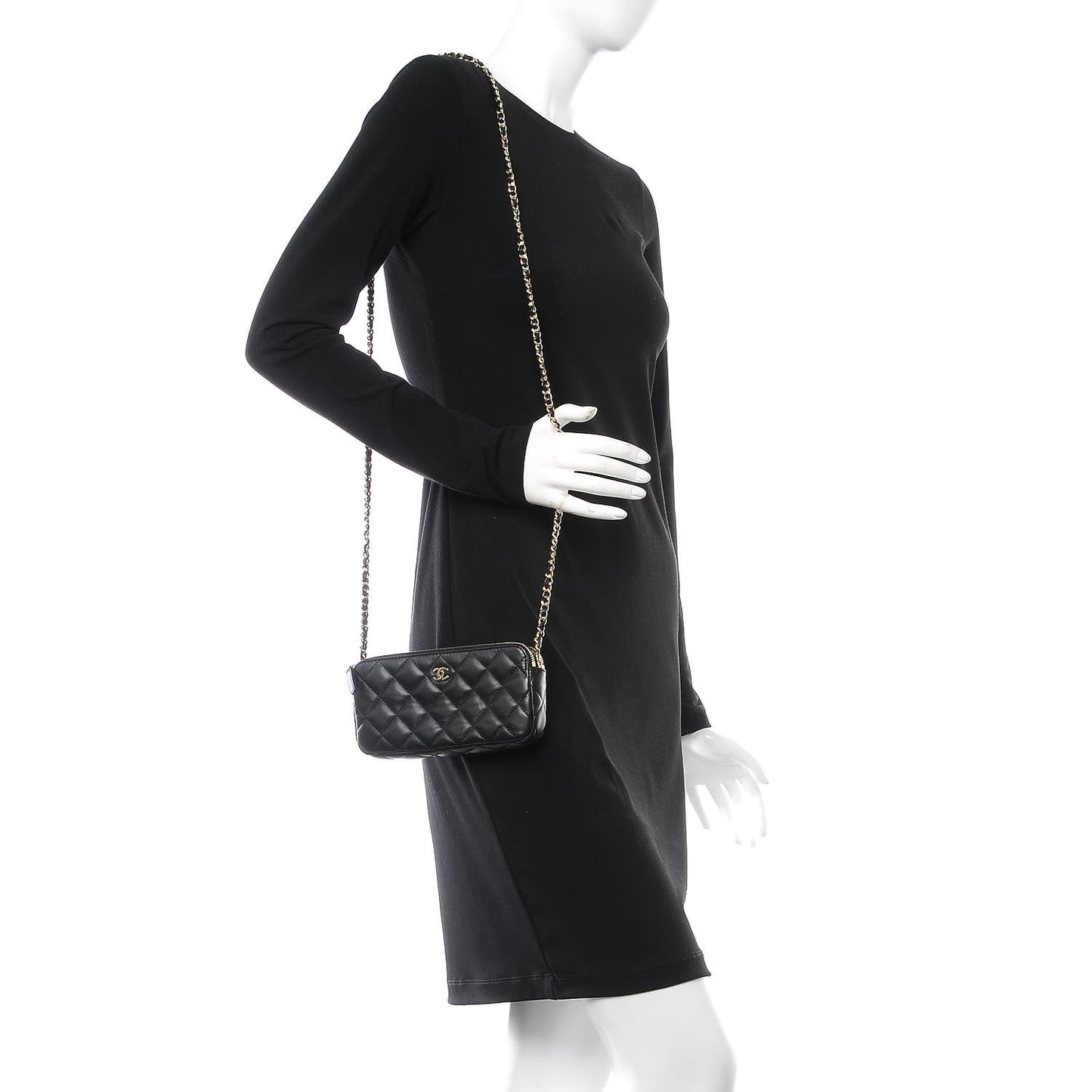 Lambskin Quilted Small Clutch With Chain Black