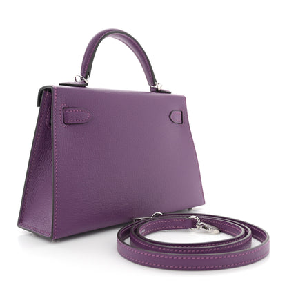 Hermes Chevre Mysore Verso Mini Kelly Sellier 20 Violet Raisin 2 of 11