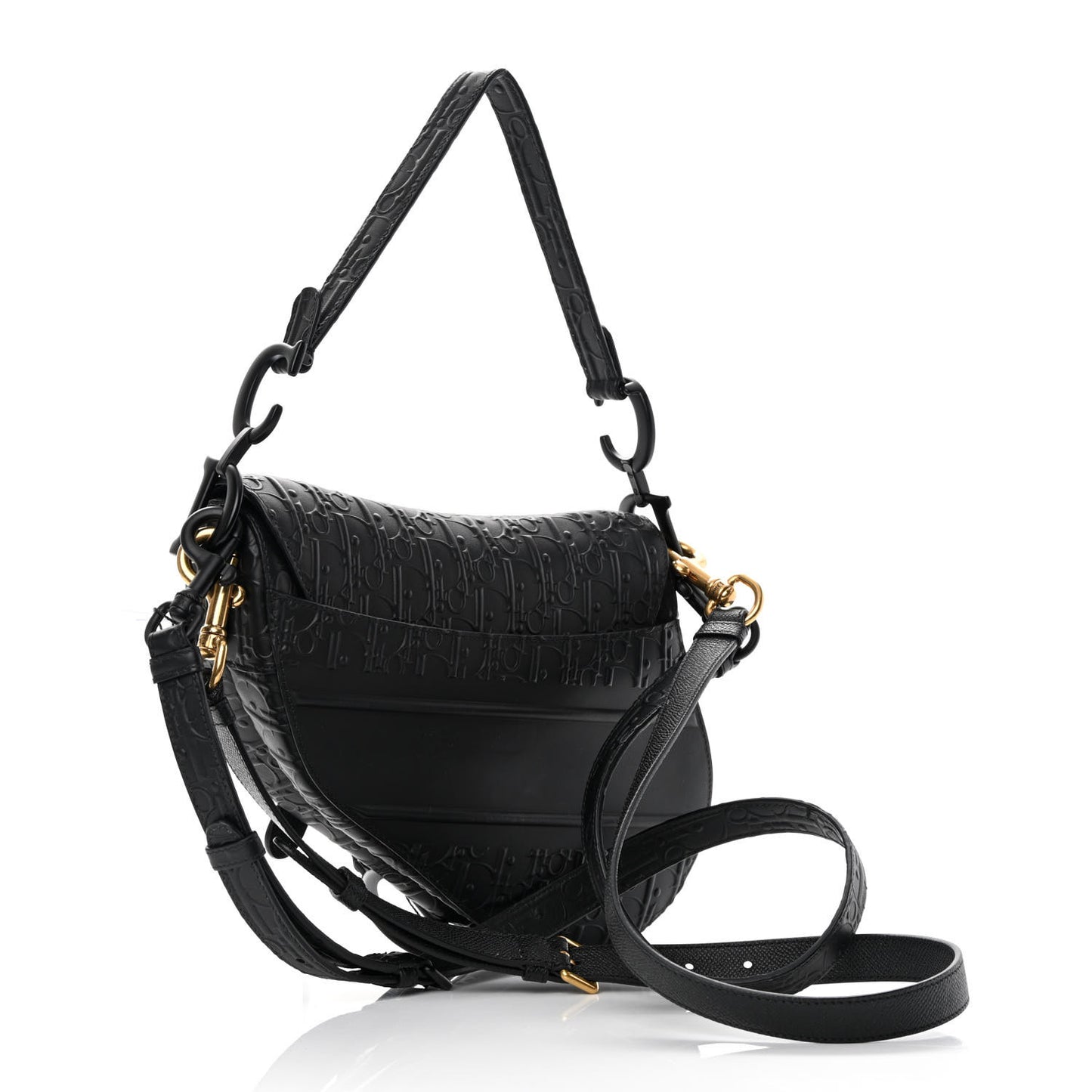 Calfskin Embossed Oblique Saddle Bag With Strap Black