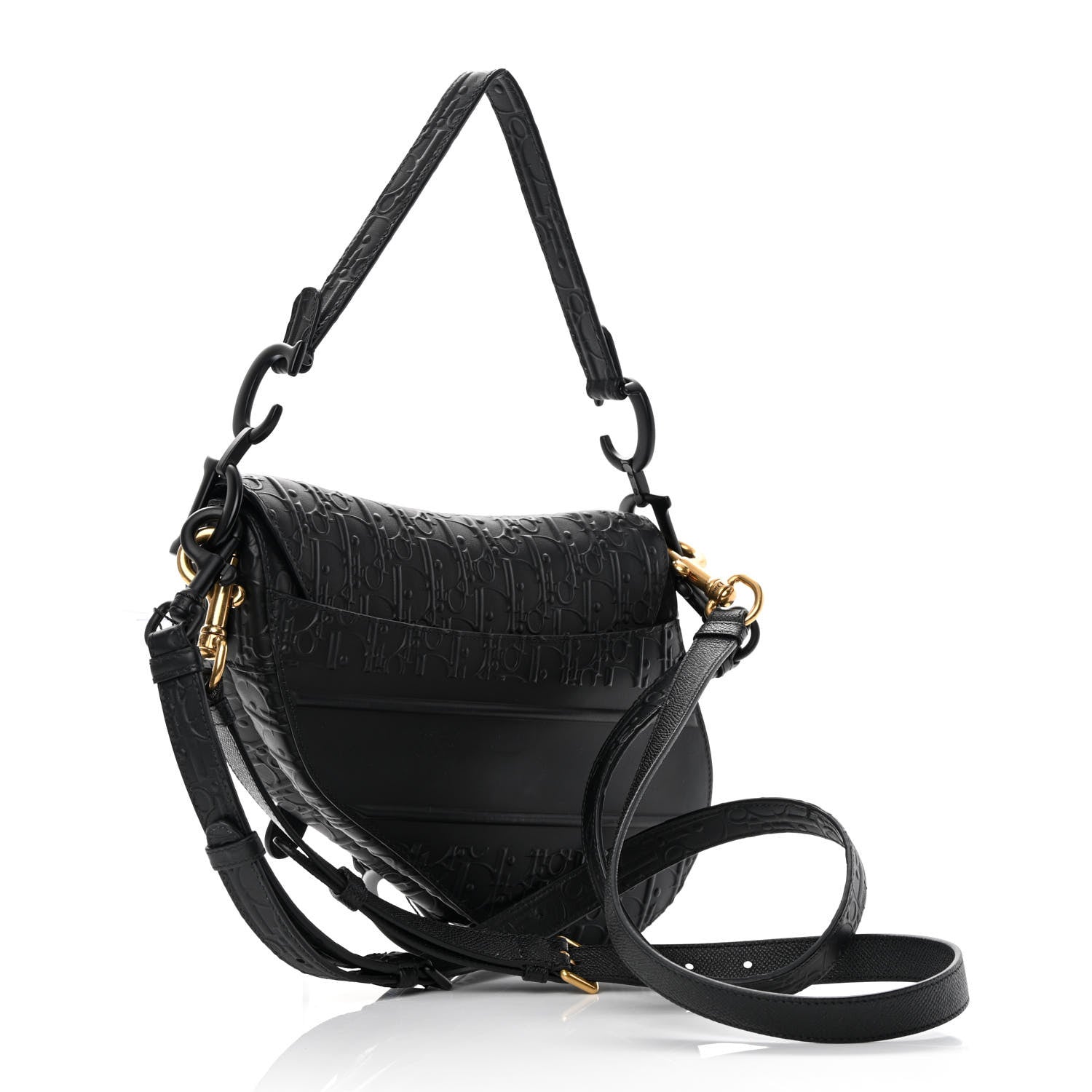 Christian Dior Calfskin Embossed Oblique Saddle Bag With Strap Black 3 of 12