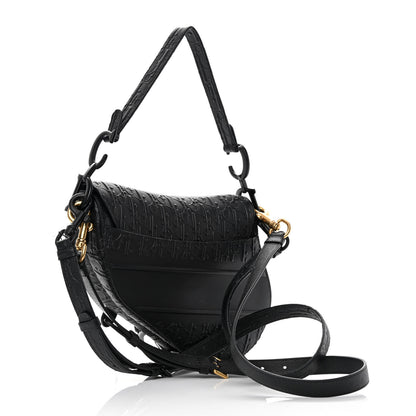 Christian Dior Calfskin Embossed Oblique Saddle Bag With Strap Black 3 of 12