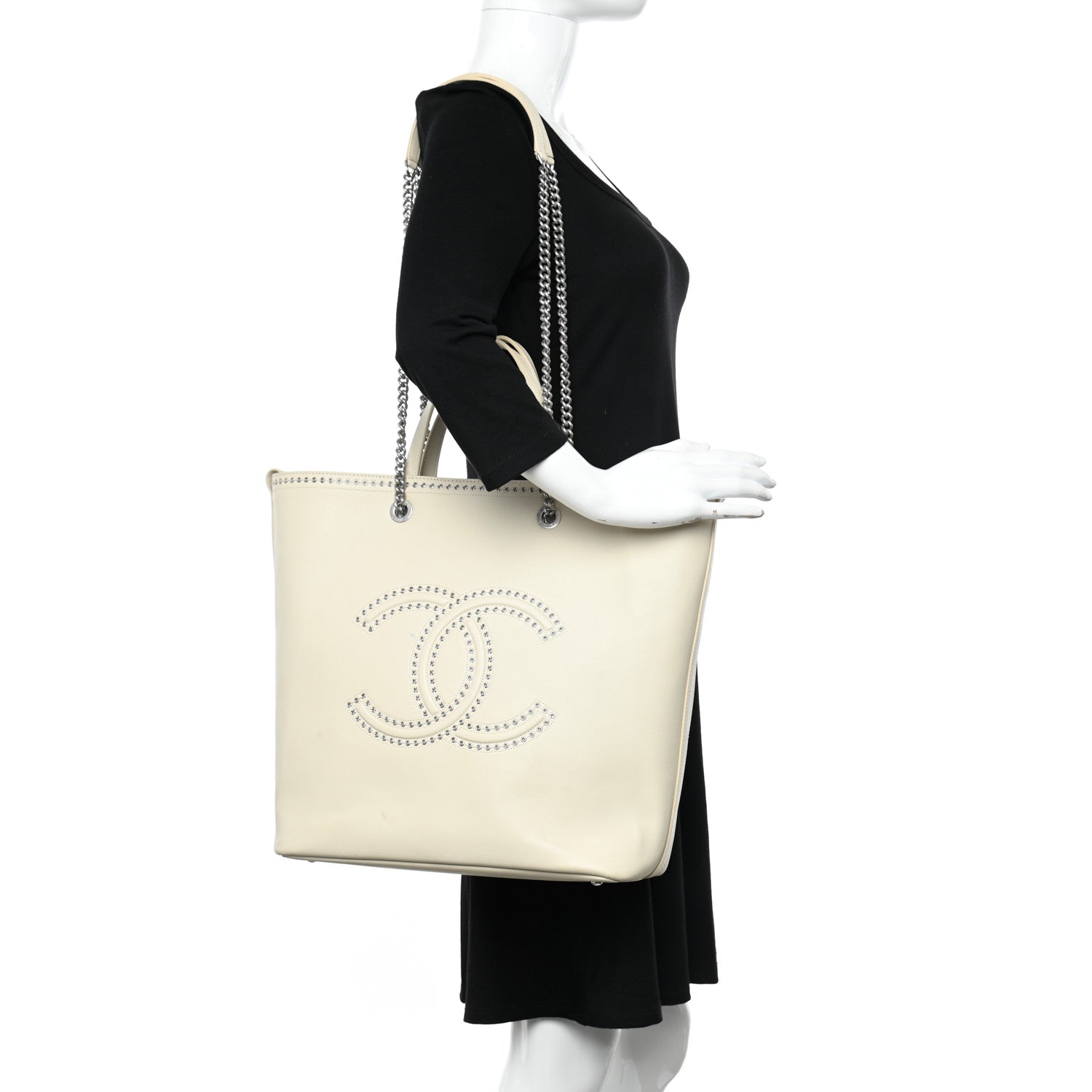 Chanel Calfskin Large Coco Eyelets Shopping Tote White 2 of 13