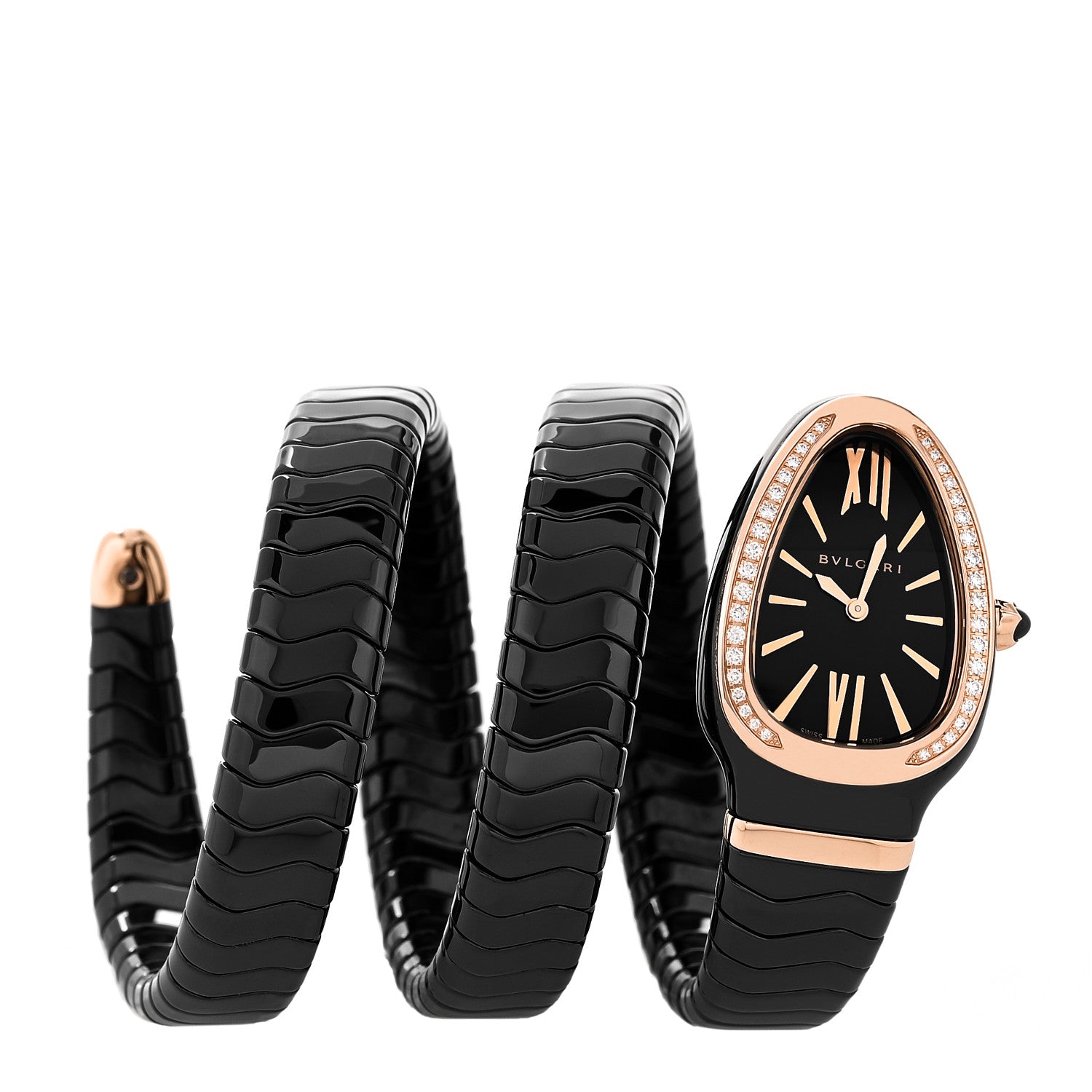 Bulgari 18K Rose Gold Ceramic Diamond Bezel 35mm Serpenti Tubogas Double Spiral Quartz Watch Black 1 of 4