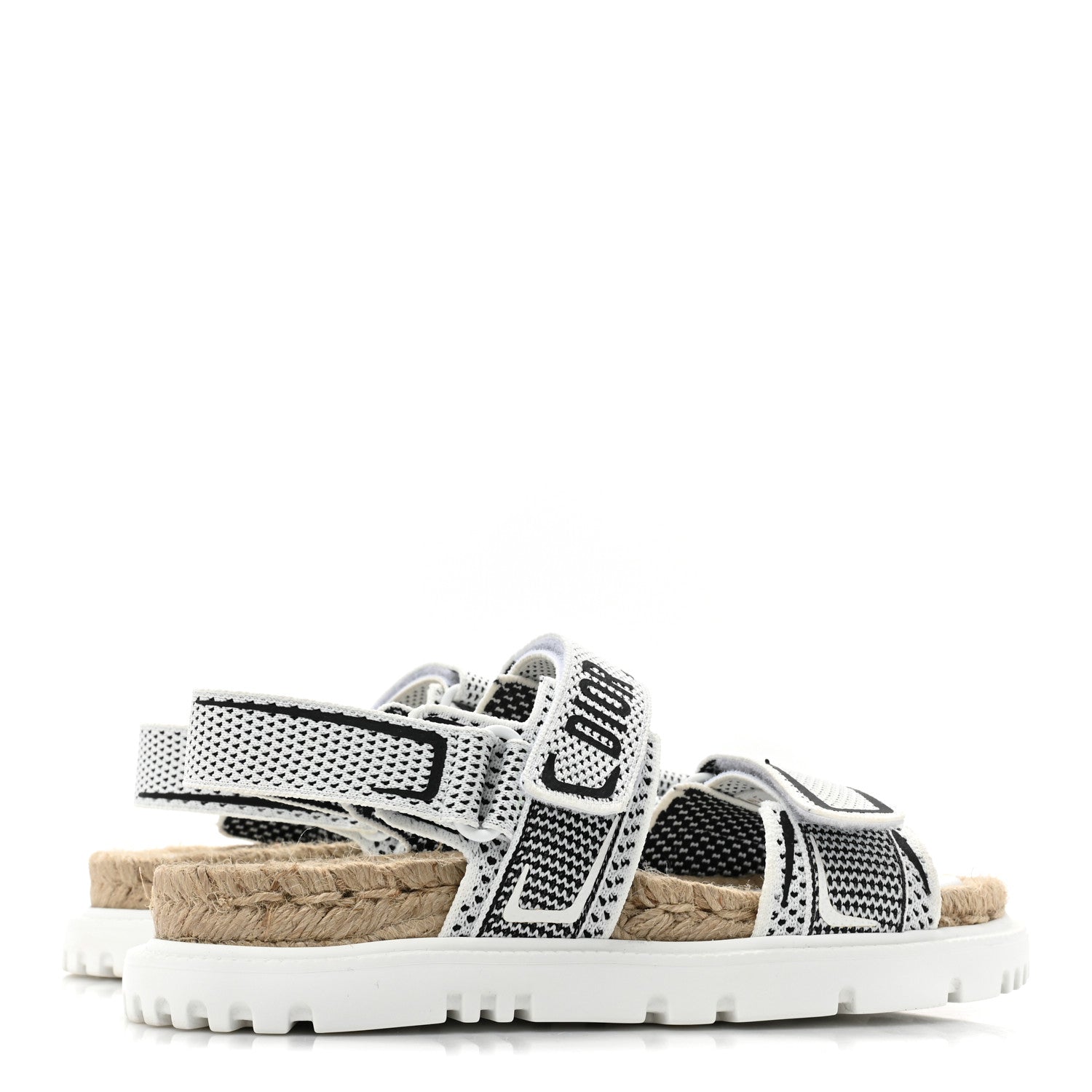 Christian Dior Technical Knit Jute Dioract 10mm Sandals 37.5 White Black 4 of 9