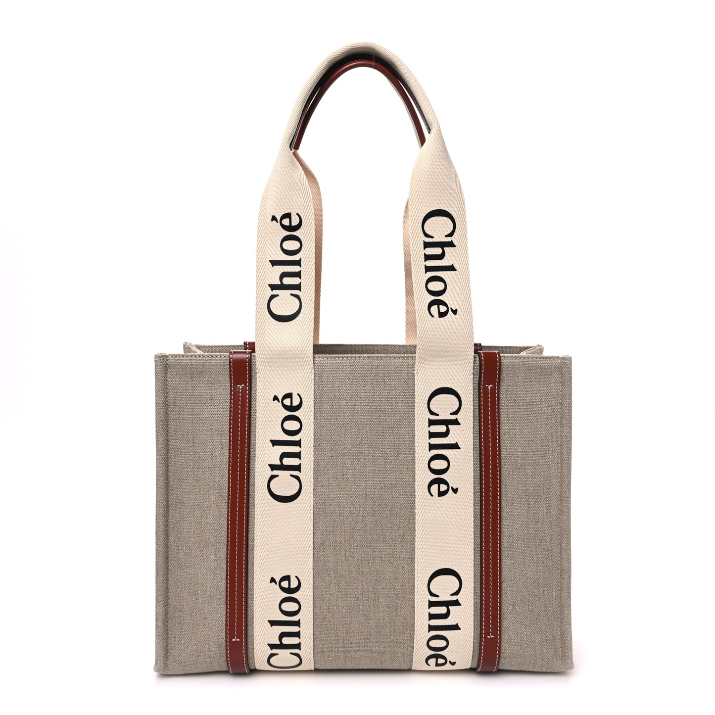 Cotton Calfskin Medium Woody Ribbon Tote White Brown