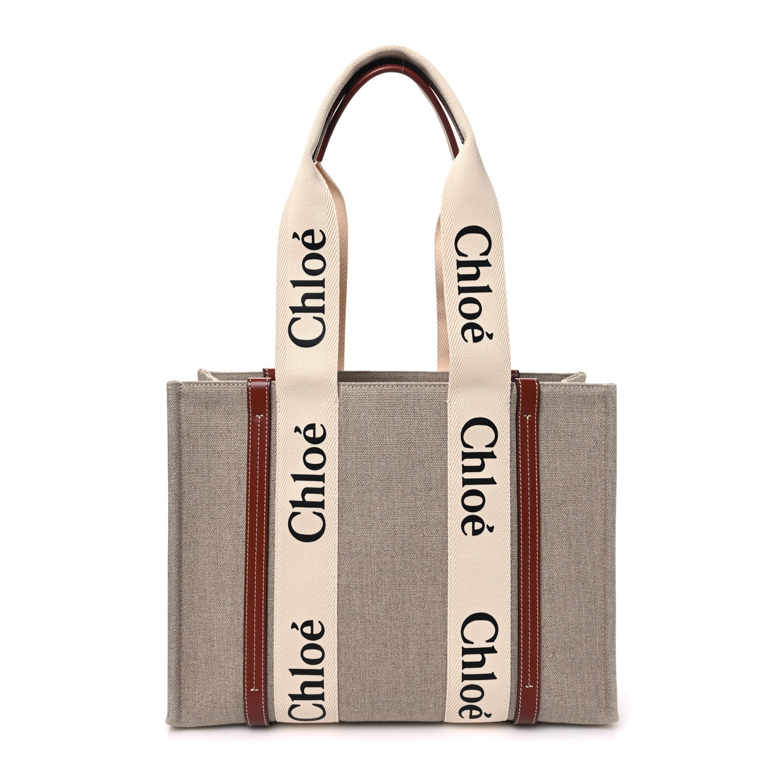 Chloe Cotton Calfskin Medium Woody Ribbon Tote White Brown 1 of 9