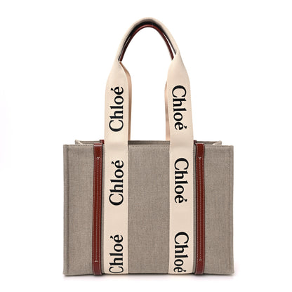Chloe Cotton Calfskin Medium Woody Ribbon Tote White Brown 1 of 9