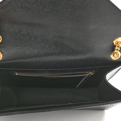 Saint Laurent Grain De Poudre Matelasse Chevron Large Monogram Satchel Black 5 of 10