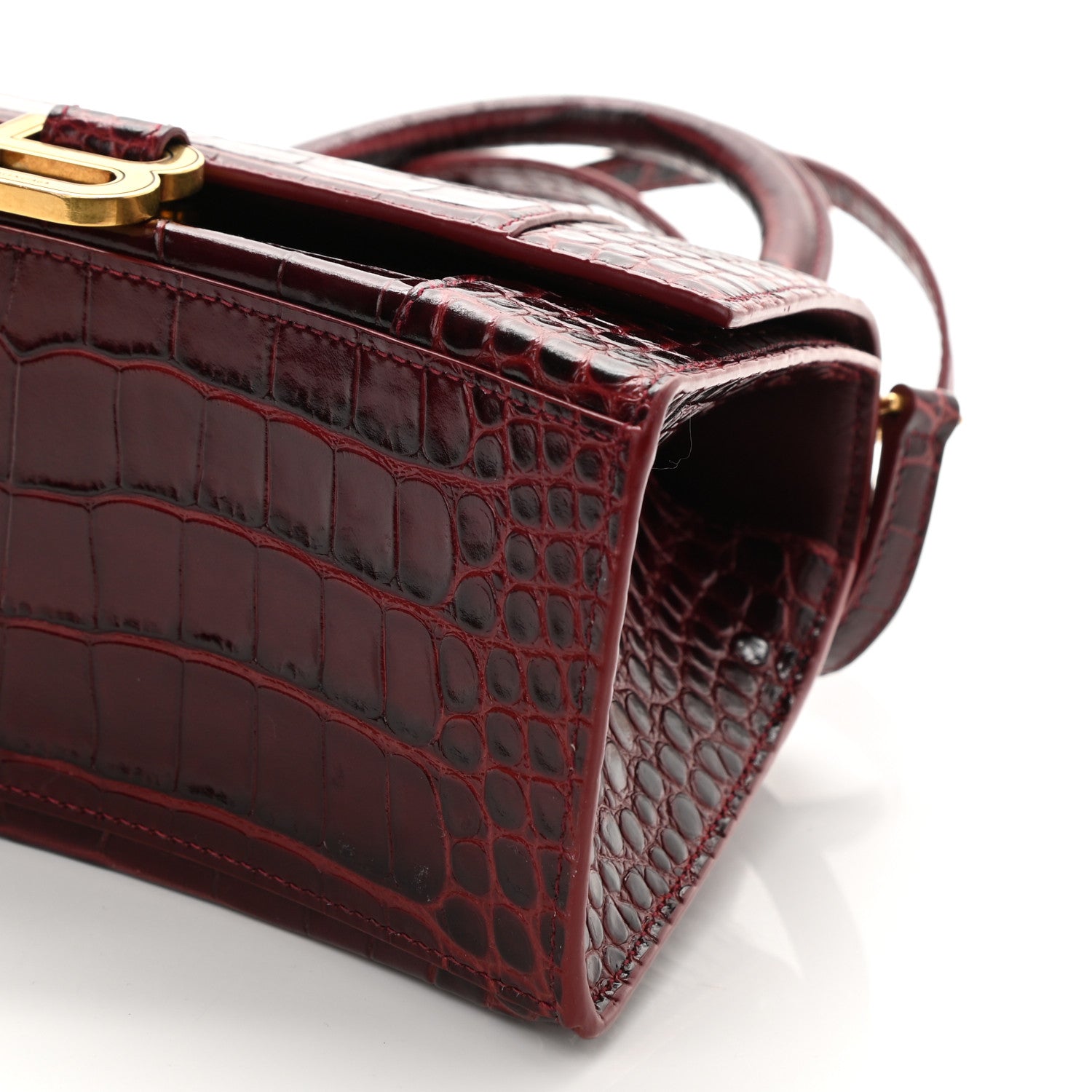 Balenciaga Shiny Calfskin Crocodile Embossed Small Hourglass Top Handle Bag Dark Red 7 of 7