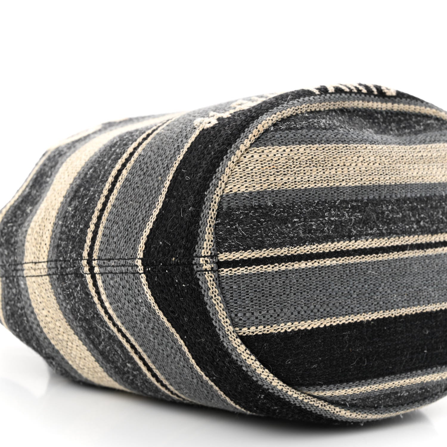 Chanel Striped Canvas Deauville Drawstring Bag Grey Black 9 of 12