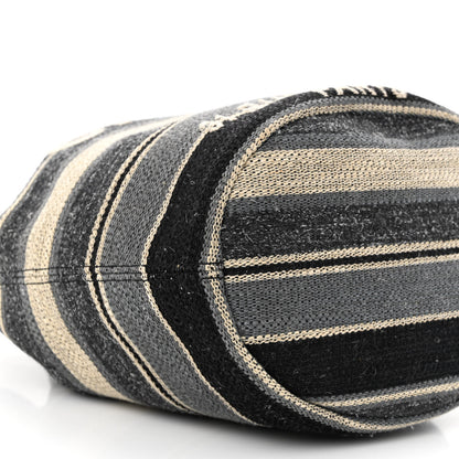 Chanel Striped Canvas Deauville Drawstring Bag Grey Black 9 of 12