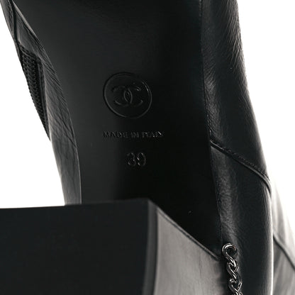 Chanel Crumpled Calfskin Cap Toe Chain Short Boots 39 Black 20 of 30