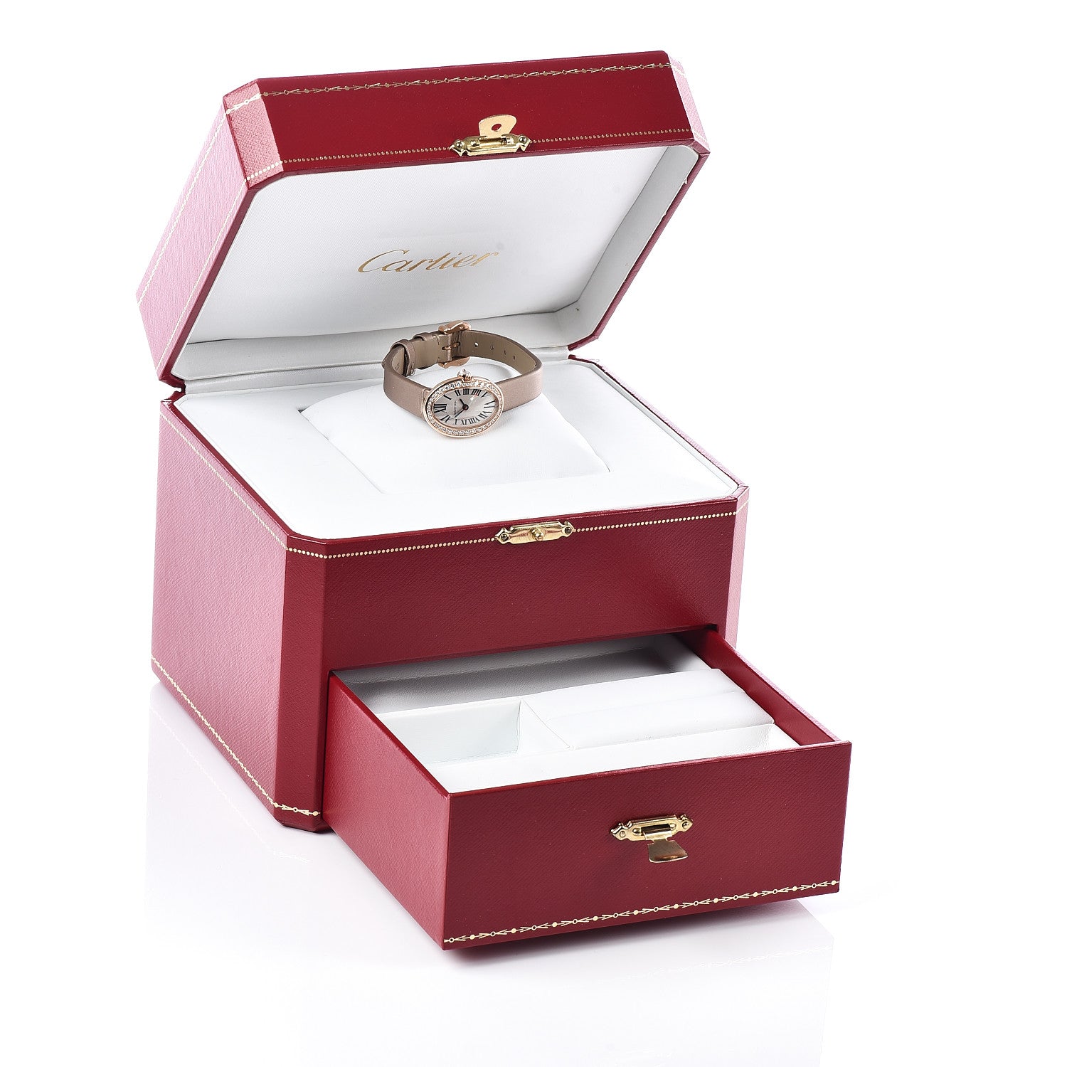 Cartier 18K Pink Gold Satin Diamond 18mm Baignoire Quartz Watch Taupe 9 of 10