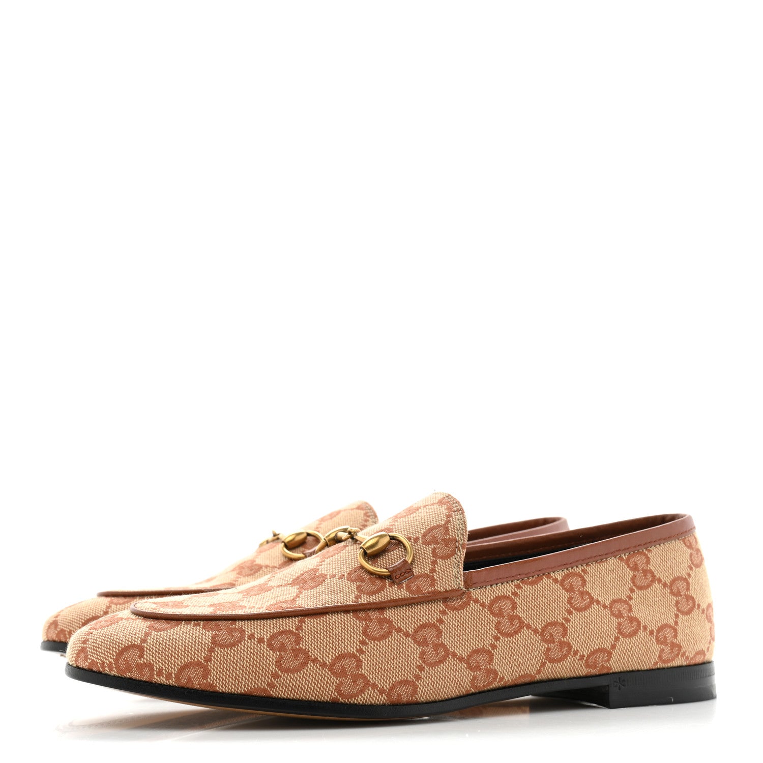 Gucci Canvas GG Monogram Horsebit Womens Jordaan Loafers 37.5 Beige Ruggine Rust 3 of 11