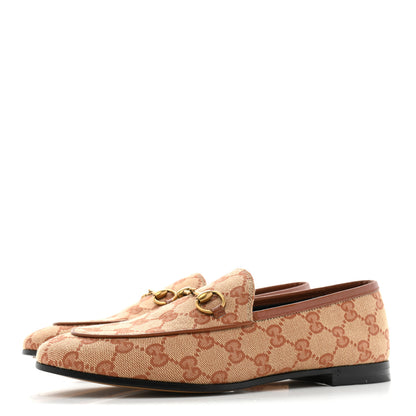Gucci Canvas GG Monogram Horsebit Womens Jordaan Loafers 37.5 Beige Ruggine Rust 3 of 11