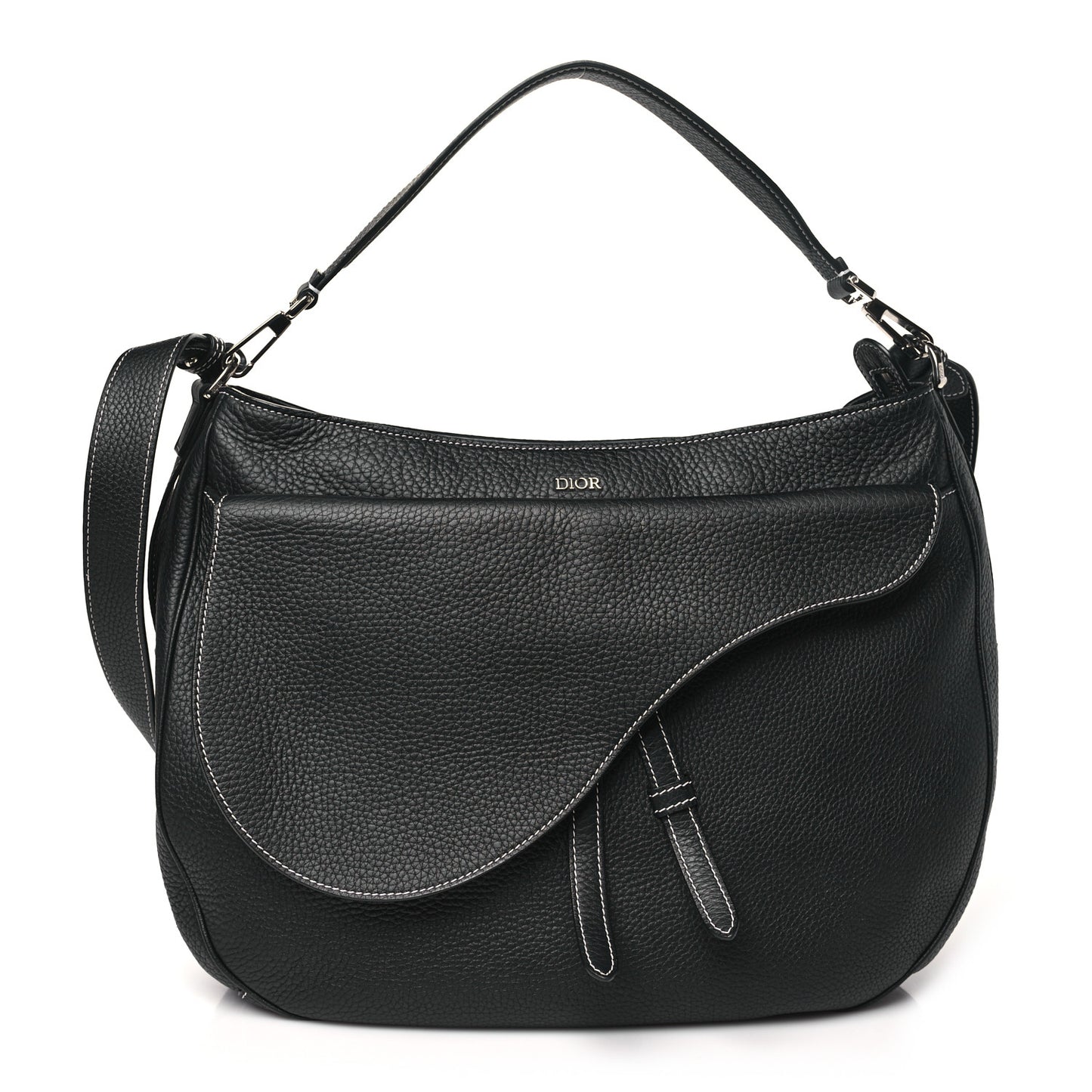 Grained Calfskin Saddle Soft Bag Black
