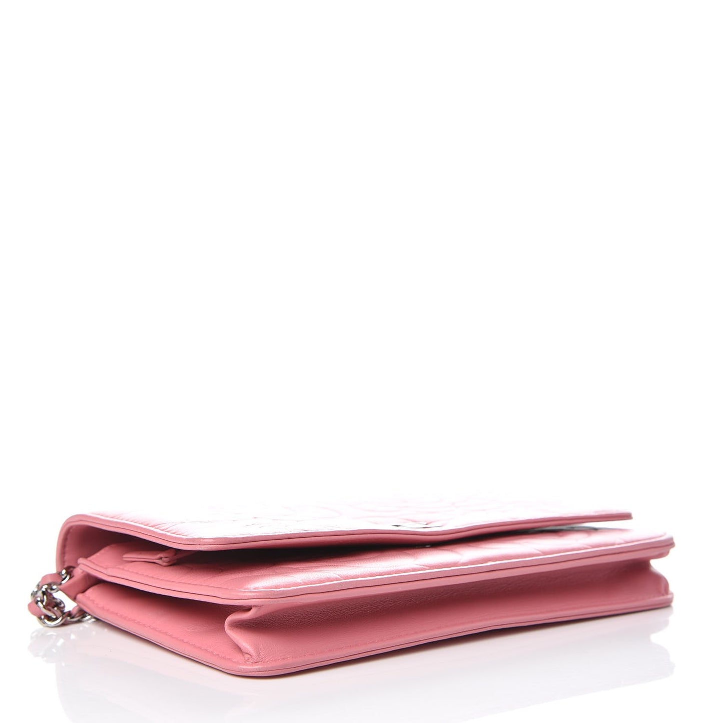Lambskin Camellia Embossed Wallet On Chain WOC Pink