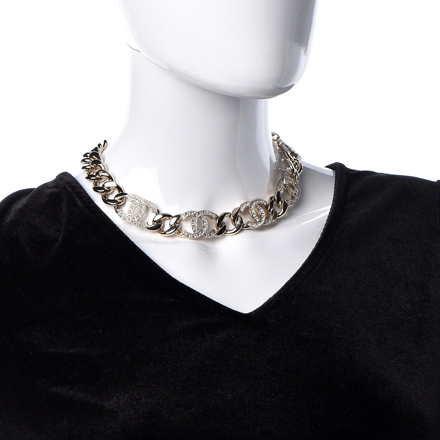 Crystal CC Chain Link Choker Necklace Gold