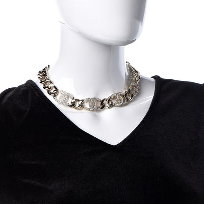 Chanel Crystal CC Chain Link Choker Necklace Gold 2 of 5