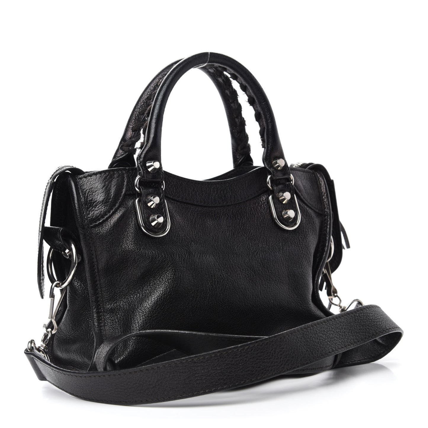 Chevre Silver Metallic Edge Hardware Mini City Black