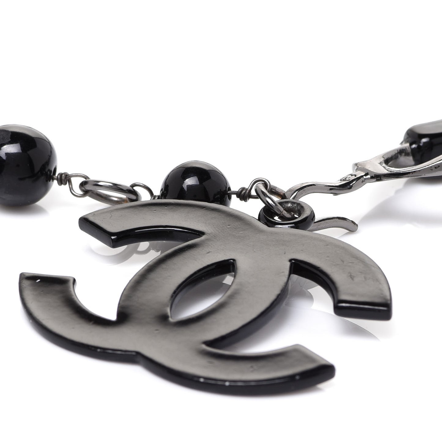 Resin Metal Chain Bead Belt Black Silver